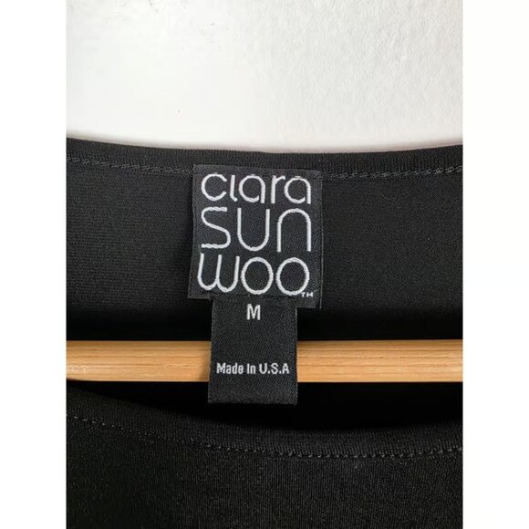 Clara Sun Woo Black Tunic Top Medium Asymmetric Hem Long Sleeve Made in USA - Picture 5 of 5